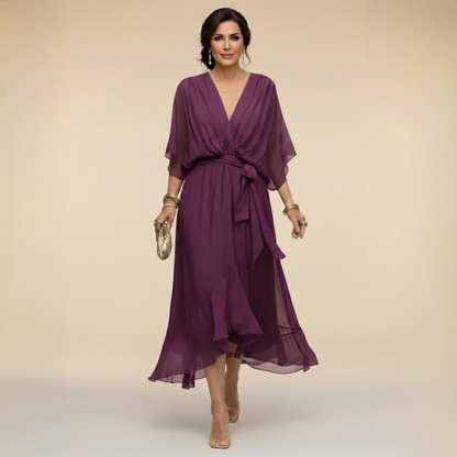 Evgenia Wrap Midi Dress with V-Neck
