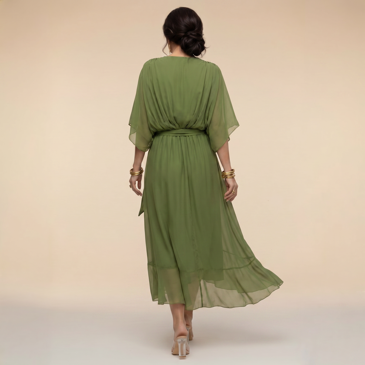 Evgenia Wrap Midi Dress with V-Neck