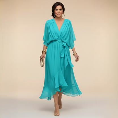 Evgenia Wrap Midi Dress with V-Neck