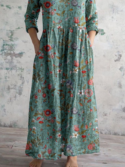 Honorate Floral V-Neck Maxi Dress with Pockets