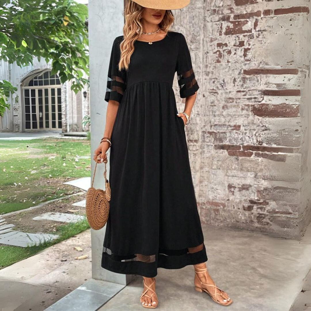 Falconette Mesh Panel A-Line Maxi Dress