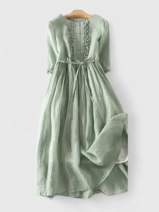 Paulette Linen A-Line Midi Dress with Ruched Back
