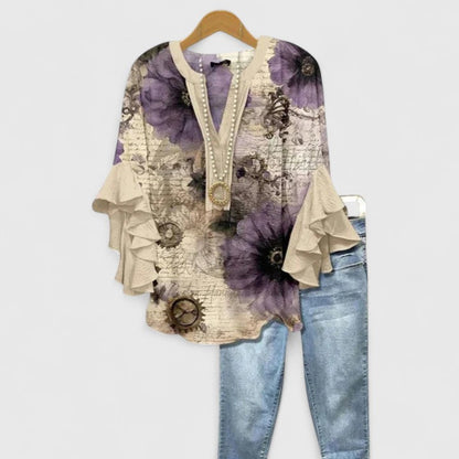 Zaida Floral Blouse with Ruffle Sleeves