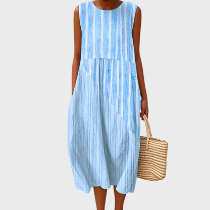 Doucette Plaid Midi Dress with Round Neck