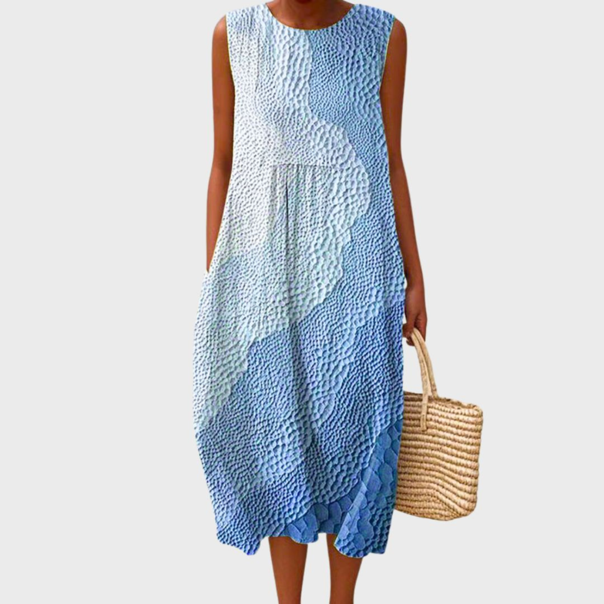 Doucette Plaid Midi Dress with Round Neck