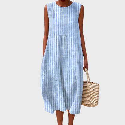 Doucette Plaid Midi Dress with Round Neck