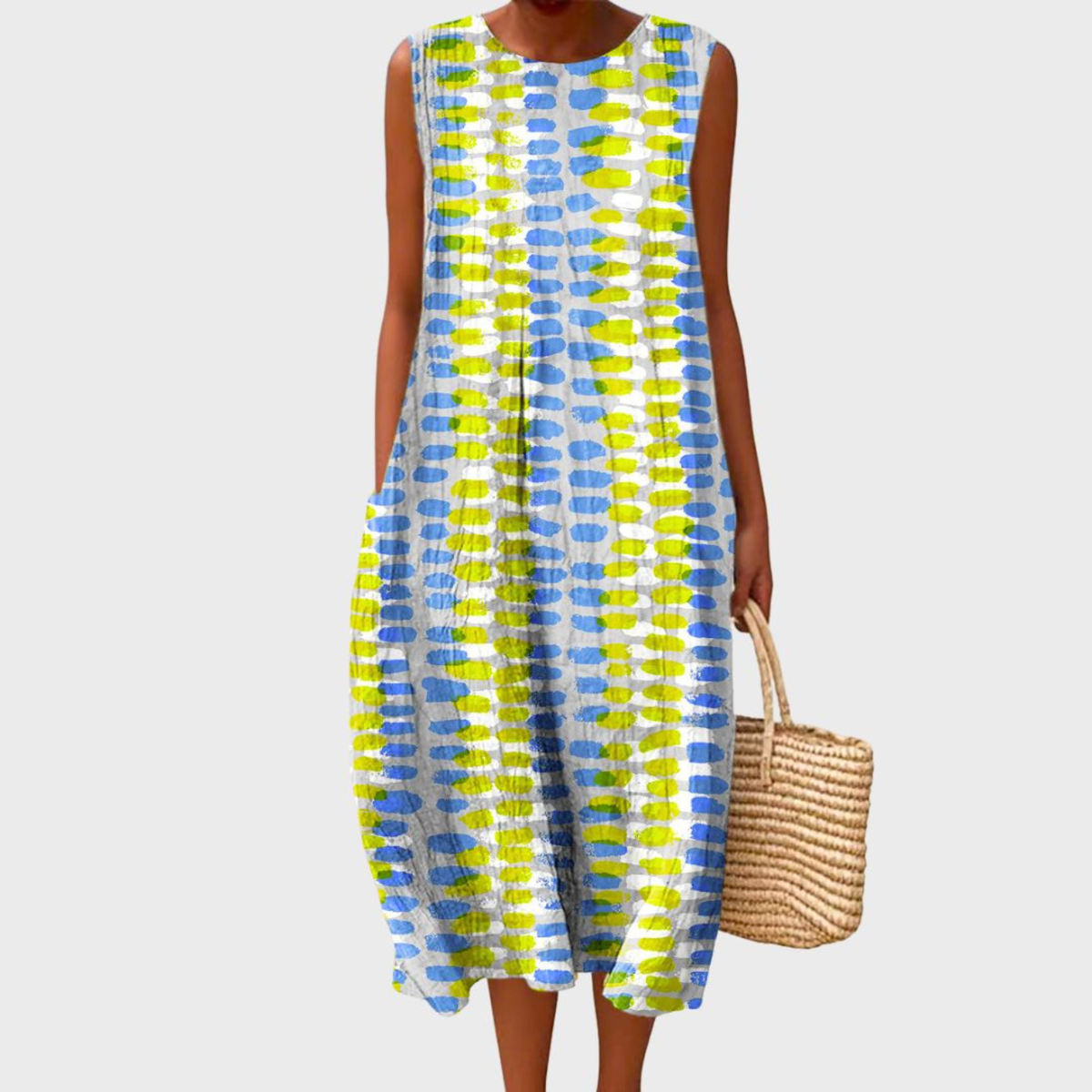 Doucette Plaid Midi Dress with Round Neck