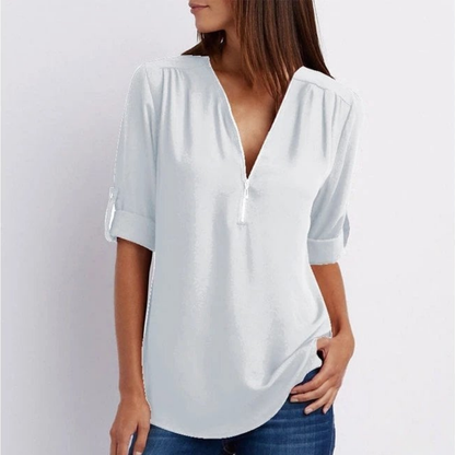 Mathiole V-Neck Roll-Sleeve Blouse