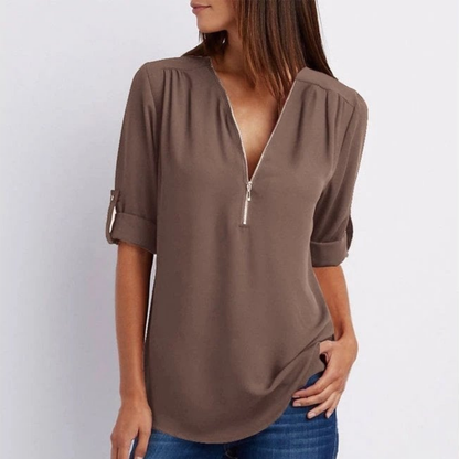 Mathiole V-Neck Roll-Sleeve Blouse