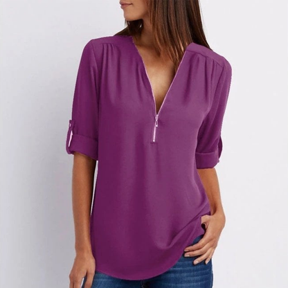 Mathiole V-Neck Roll-Sleeve Blouse