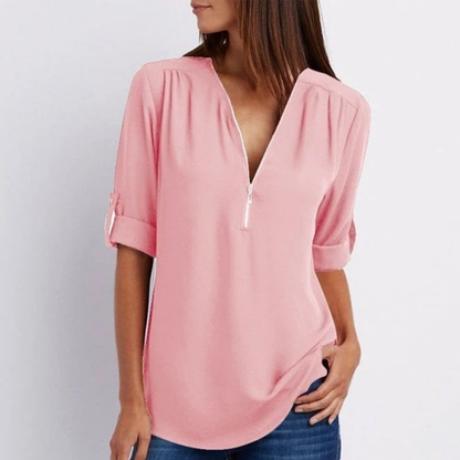 Mathiole V-Neck Roll-Sleeve Blouse