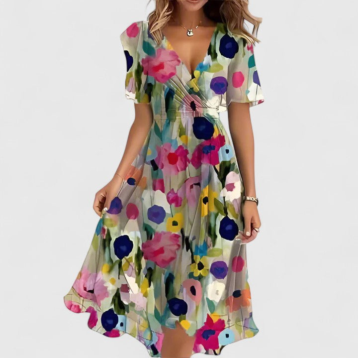 Orenge V-Neck Short Sleeve Midi Dress