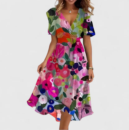 Orenge V-Neck Short Sleeve Midi Dress