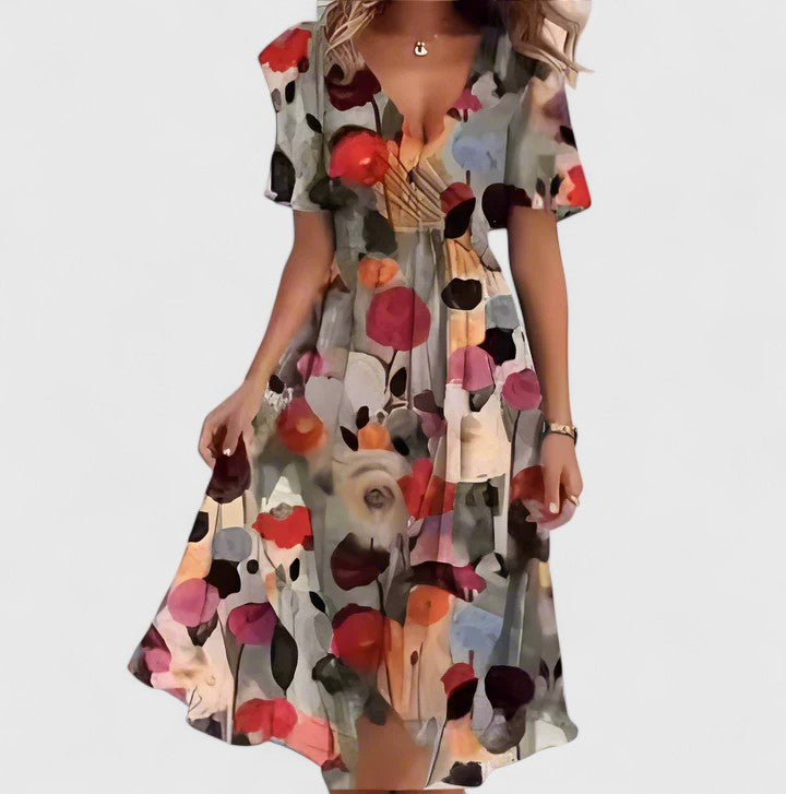 Orenge V-Neck Short Sleeve Midi Dress
