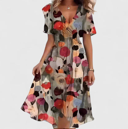 Orenge V-Neck Short Sleeve Midi Dress