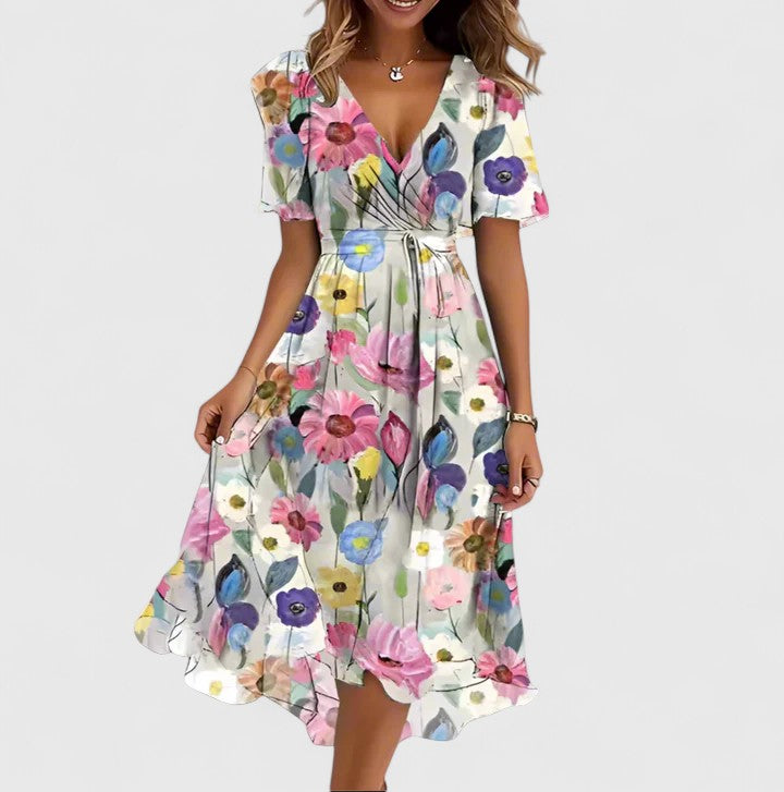 Orenge V-Neck Short Sleeve Midi Dress