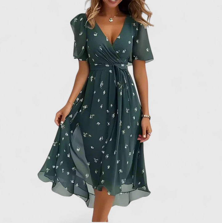 Orenge V-Neck Short Sleeve Midi Dress