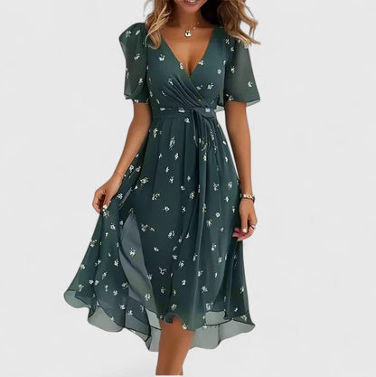 Orenge V-Neck Short Sleeve Midi Dress