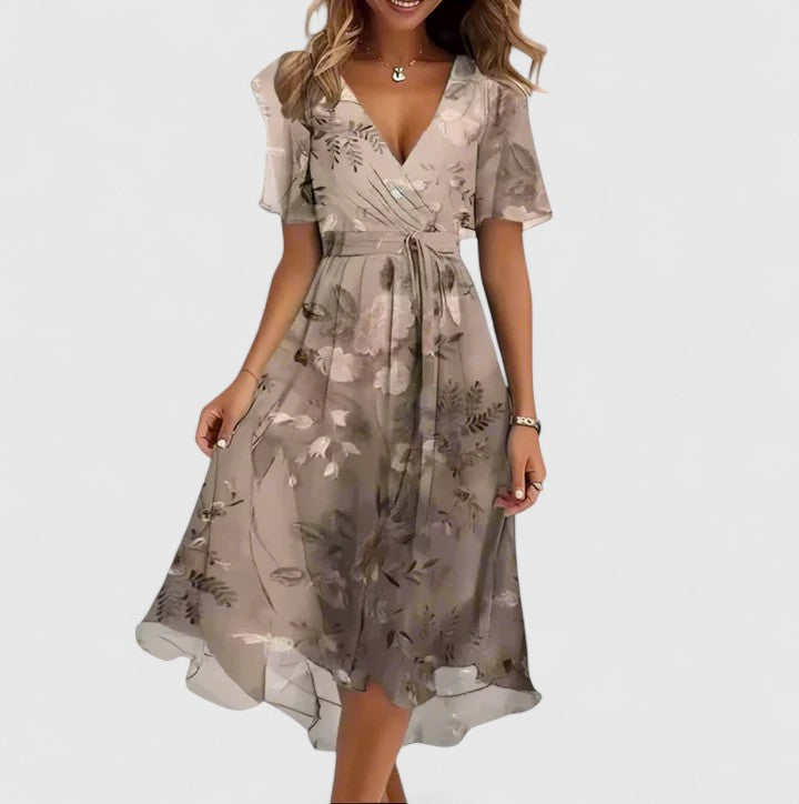 Orenge V-Neck Short Sleeve Midi Dress