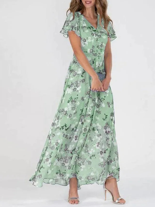 Berthille Floral Flutter Sleeve Maxi Dress