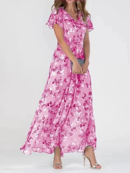 Berthille Floral Flutter Sleeve Maxi Dress