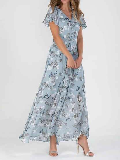 Berthille Floral Flutter Sleeve Maxi Dress