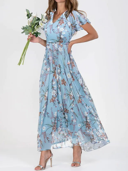 Berthille Floral Flutter Sleeve Maxi Dress