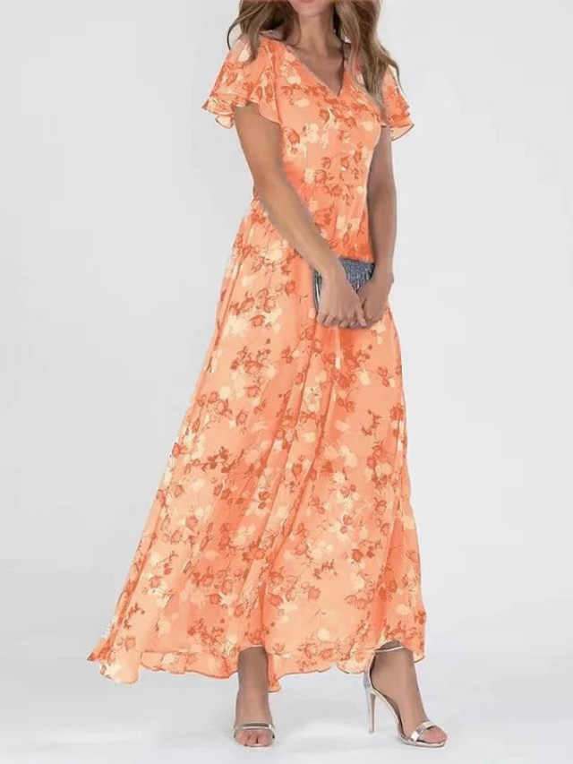 Berthille Floral Flutter Sleeve Maxi Dress
