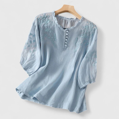 Ysabelet Linen Blouse with Embroidered Ruffle Collar