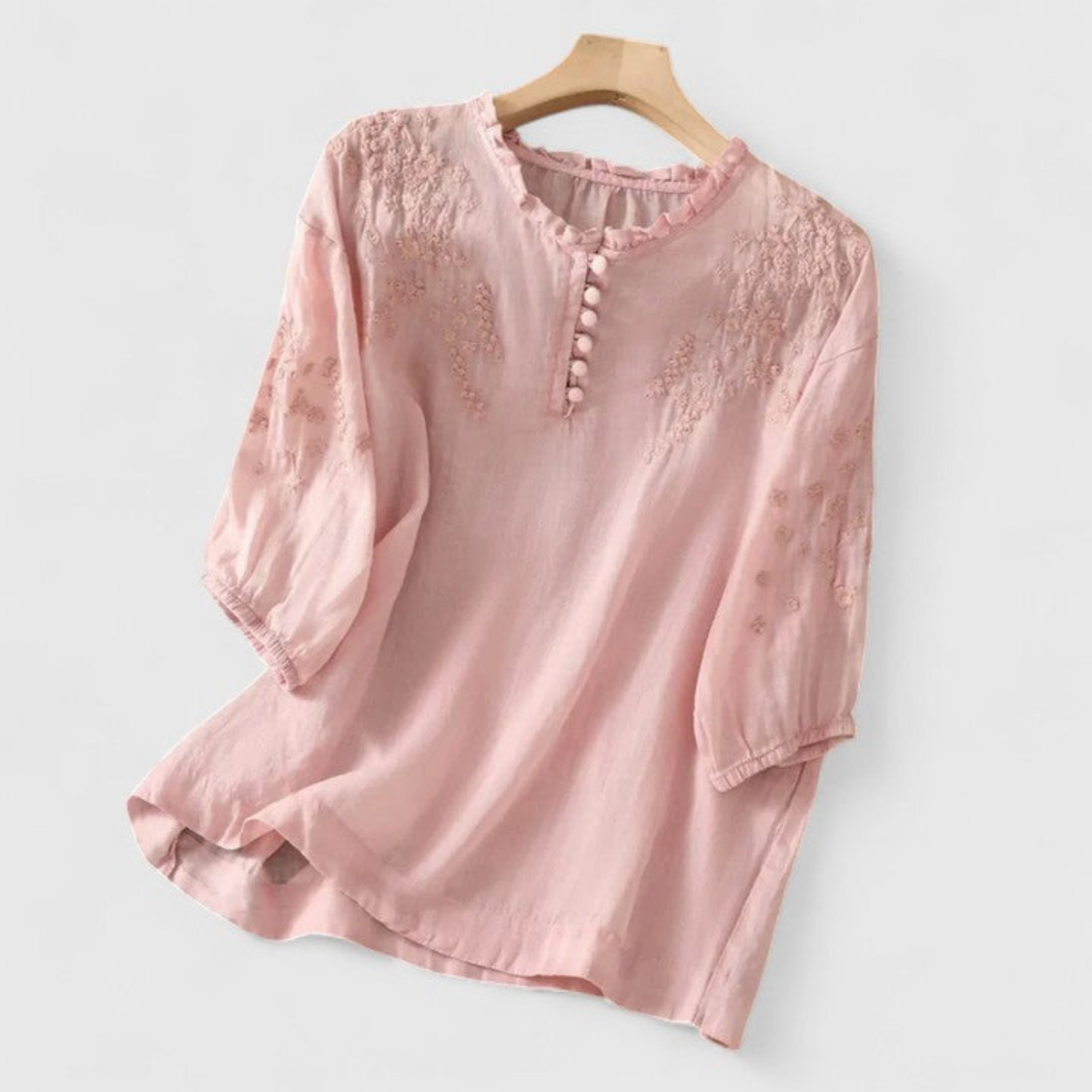 Ysabelet Linen Blouse with Embroidered Ruffle Collar