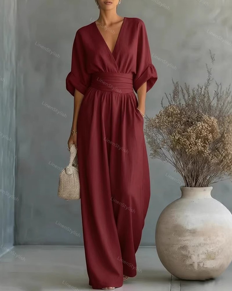 Tamiko Wrap Maxi Jumpsuit with V-Neck
