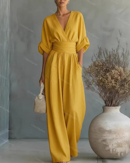 Tamiko Wrap Maxi Jumpsuit with V-Neck