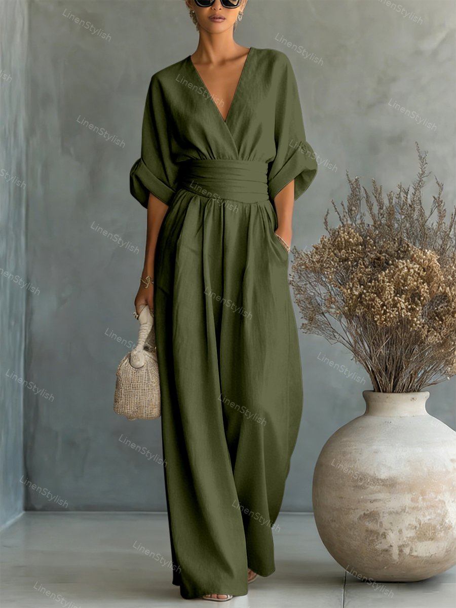 Tamiko Wrap Maxi Jumpsuit with V-Neck