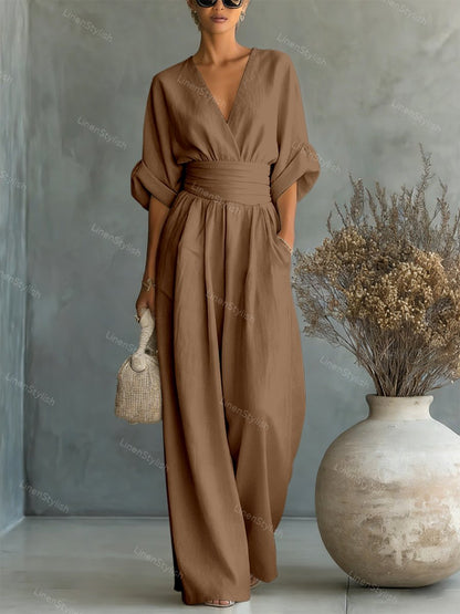 Tamiko Wrap Maxi Jumpsuit with V-Neck