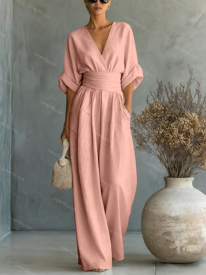 Tamiko Wrap Maxi Jumpsuit with V-Neck