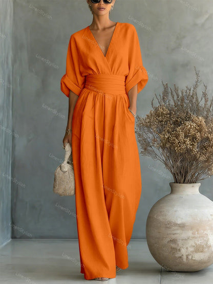 Tamiko Wrap Maxi Jumpsuit with V-Neck