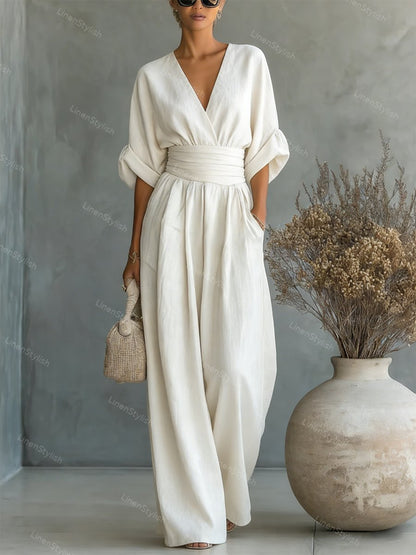 Tamiko Wrap Maxi Jumpsuit with V-Neck