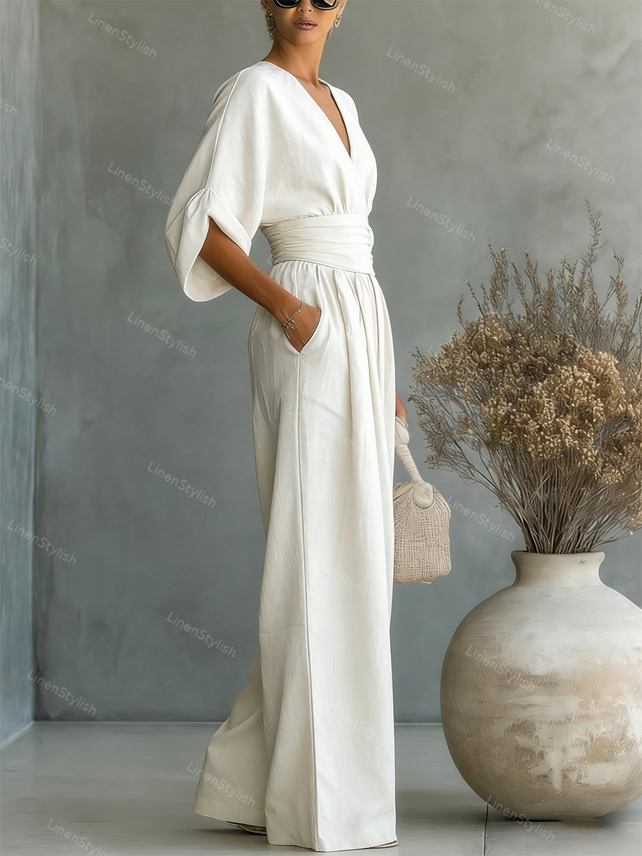 Tamiko Wrap Maxi Jumpsuit with V-Neck