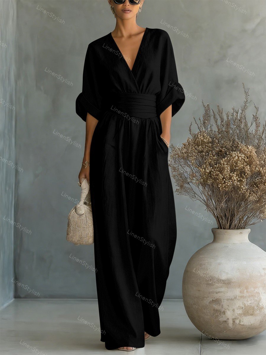 Tamiko Wrap Maxi Jumpsuit with V-Neck