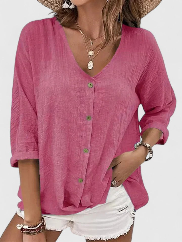 Jeromine V-Neck Button-Down Blouse