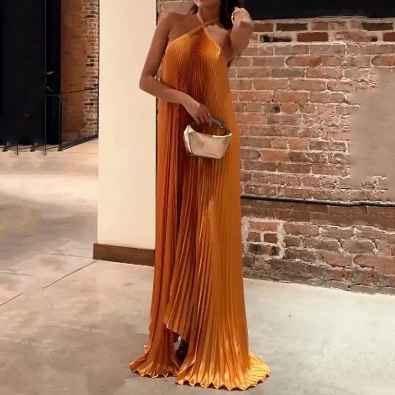 Zdislava Wedding Guest Halterneck Pleated Maxi Dress