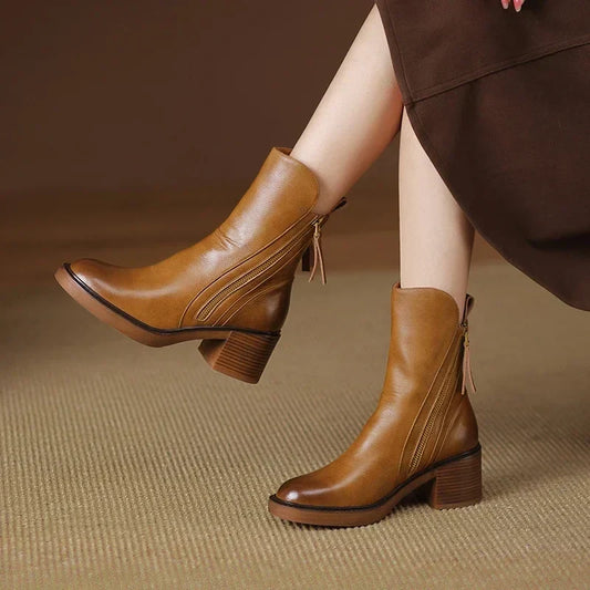 Doutzen Block Heel Zip-Up Ankle Boots
