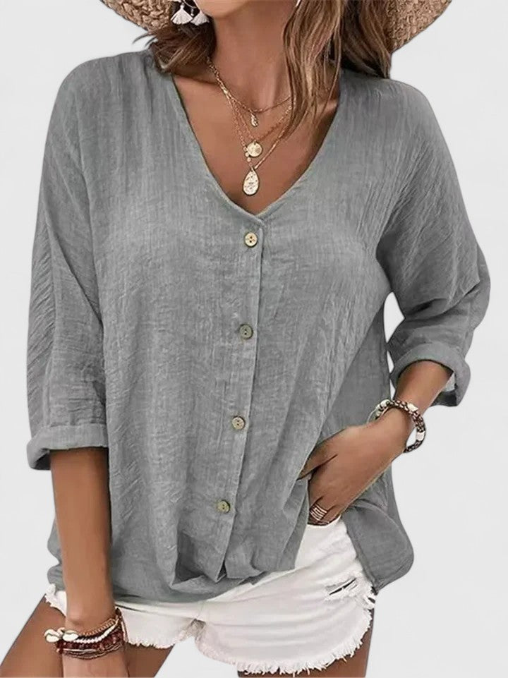 Jeromine V-Neck Button-Down Blouse