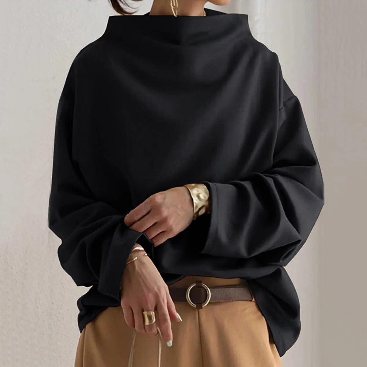 Oriette Oversized Roll Neck Knit Top