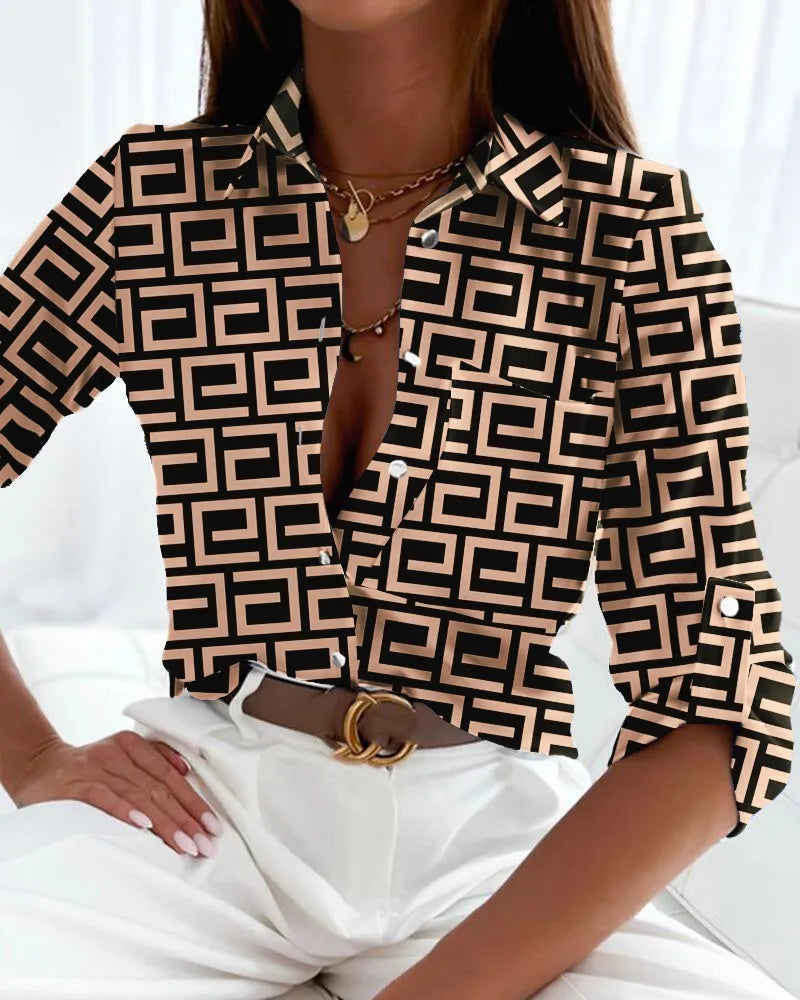 Lupicina Button-Down Shirt with Artistic Print