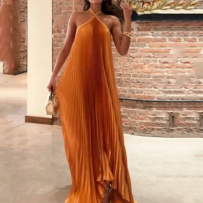 Zdislava Wedding Guest Halterneck Pleated Maxi Dress