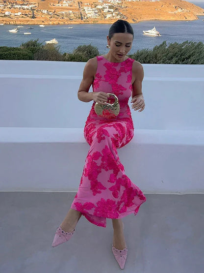Hildegard Floral Wedding Guest Sleeveless Maxi Dress