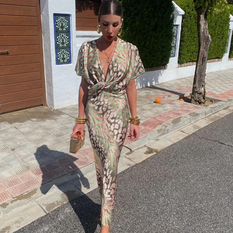 Coumba Wedding Guest Wrap Maxi Dress with V-Neck