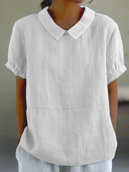 Jacobine Linen Peter Pan Collar Short Sleeve Blouse