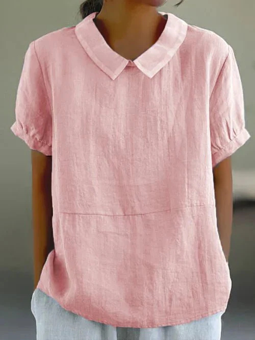 Jacobine Linen Peter Pan Collar Short Sleeve Blouse